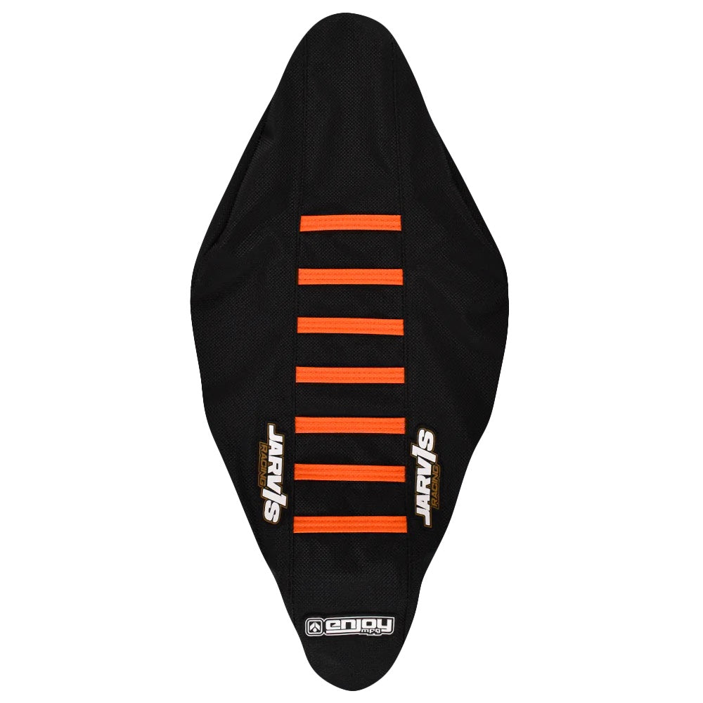 Enjoy Manufacturing Jarvis Edition KTM seat cover SX SXF 2019 - 2022 EXC EXCF 2020 - 23 Gas Gas MC MCF EC ECF 2021 - 22 Ribbed, Black / Orange image 1